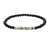 4MM Black Onyx Round Bead Stretch Bracelet Flat Heishi SpacerGemstone Bead Unisex Elastic Stackable Healing Wrist Jewelry #SB3156
