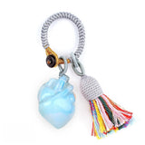 Healing Crystal Heart Key Ring Colorful Tassel Woven Rope Key Holder Women Spiritual Stone Bag Accessory Birthday Gift KC2043