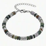 Handmade Flat Disc Stone Bracelet Silver Spacer Beads Lobster Claw Clasp Stackable Heishi Beaded Jewelry For Female Daily Wear #SB3139