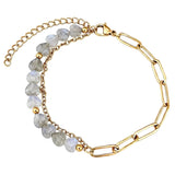 6MM Heart Shape Gemstone Paperclip Chain Bracelet Gold Stainless Steel Adjustable Dainty Stackable Women Jewelry #SB3164