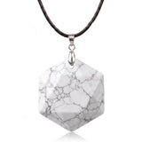 22mm Faceted Hexagon Natural Stone Necklace Healing Crystal Pendant with Black Rope Chain Jewelry Gift