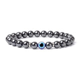8mm Natural Round Gemstone Evil Eye Stretch Bracelet, Elastic Cord Protection Crystal Beaded Wristband Unisex Multi‑Stone Choice Spiritual Gift #SB3143