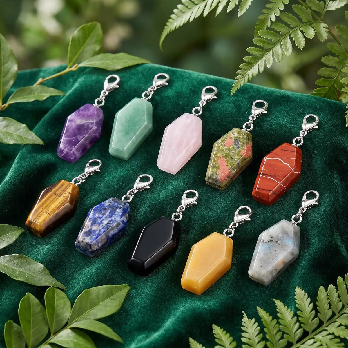 Handcrafted Healing Crystal Coffin Pendant Bag Tag Charms #SP1378