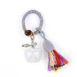 Handmade Craved Healing Chakra Crystal 20MM Natural Gemstone Apple Tassel Keychain Healing Crystal Bag Charm Key Ring