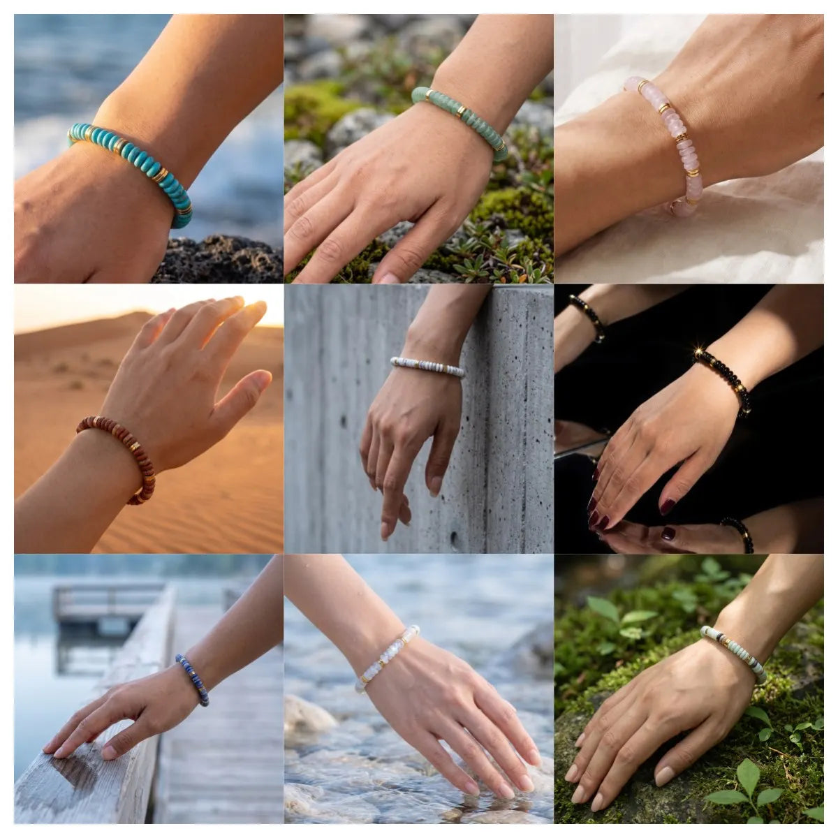 6x3mm Disc Bead Stone Stretch Bracelet for Women Men With Gold Spacer #SB3132