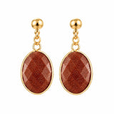 Gemstone Faceted Oval Gold Bezel Stud Dangle Stainless Steel Earrings Gold Plated Crystal Drop Earrings Jewelry Gift
