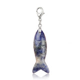 Hand Craved Gemstone Fish Charms Tag for Keychain Bag DIY Jewelry Pendants with Lobster Clasp Healing Stones