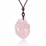 Hand Carved Human Heart Chakra Healing Crystal Stone Pendant Adjustable Cord Necklace Valentine Gift for Women #SN2043