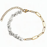 Natural Crystal Chip Beaded Bracelet Stainless Steel Paperclip Link Chain Adjustable Healing Gemstone Jewelry for Women #SB3165