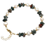 Natural Freshwater Pearl & Stone Bracelet Irregular Chip Crushed Stone Gold Plated Adjustable Chain Bracelet for Women #SB3157