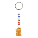 Healing Crystal Stone Cat Keychain Reiki Lucky Charms Keyring Women Bag Car Pendant Charms 7 Chakra Beads Chain