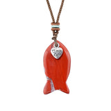 I Love My Cat Crystal Fish Pendant Necklace Metal Heart Charm Healing Choker Adjustable Braided Rope Jewelry Women Men