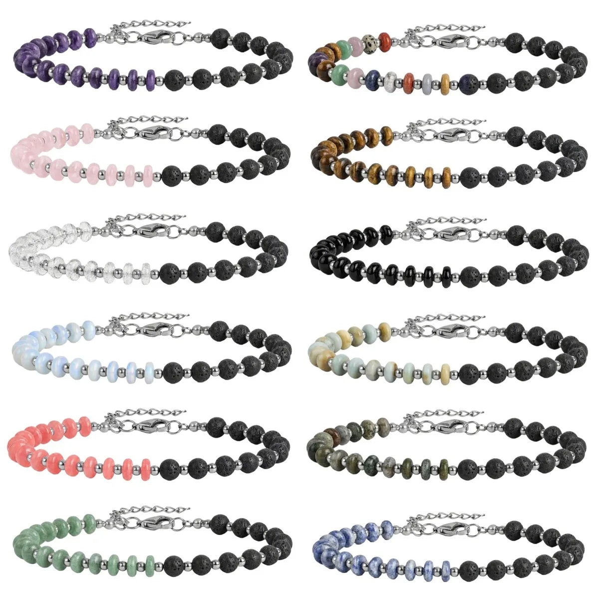 6MM Heishi Disc Spacer Round Bead Matte Onyx Gemstone Bracelet Silver Chain Adjustable #SB3145