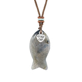 I Love My Cat Crystal Fish Pendant Necklace Metal Heart Charm Healing Choker Adjustable Braided Rope Jewelry Women Men