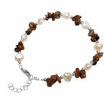 Natural Freshwater Pearl & Stone Bracelet Irregular Gemstone Chip Bead Silver Plated Adjustable Chain Bracelet for Women Gift
