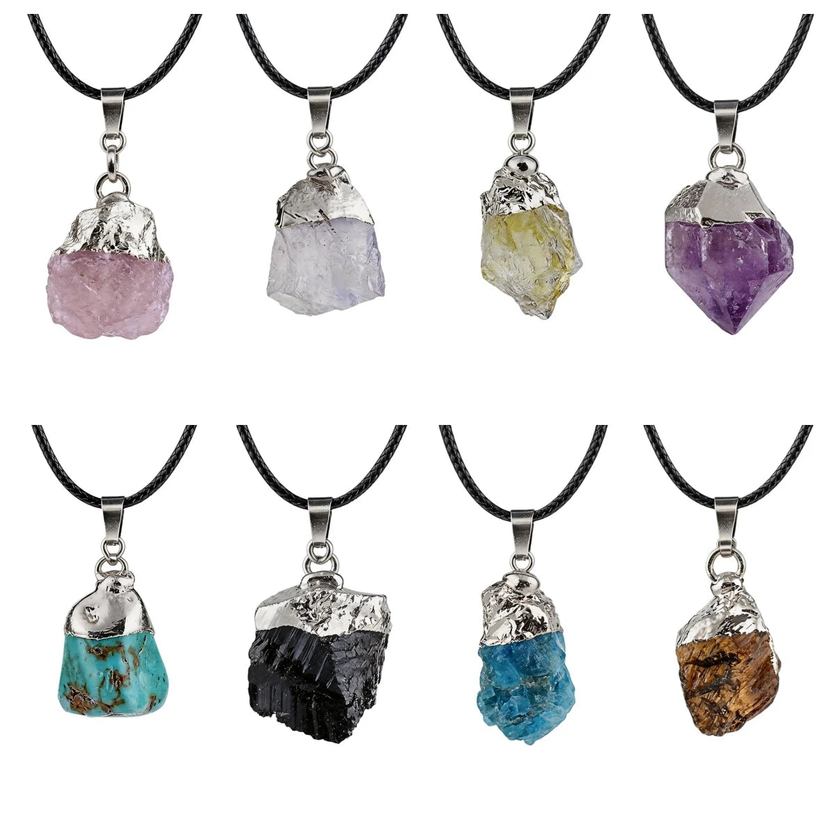 Healing Chakra Crystal Necklace for Women Men  Silver Cap  Irregular Rough Tumbled Stone Pendant Jewelry