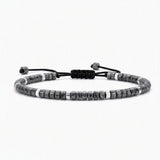 Dainty 4MM Gemstone Heishi Braided Bracelet Silver Accent Spacer Beads Handmade Woven Stackable Bracelet for Women #SB3151