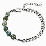 8MM Natural Stone Bead Stainless Steel Curb Chain Bracelet Unisex Healing Crystal Adjustable Men Women Stackable Jewelry #SB3152