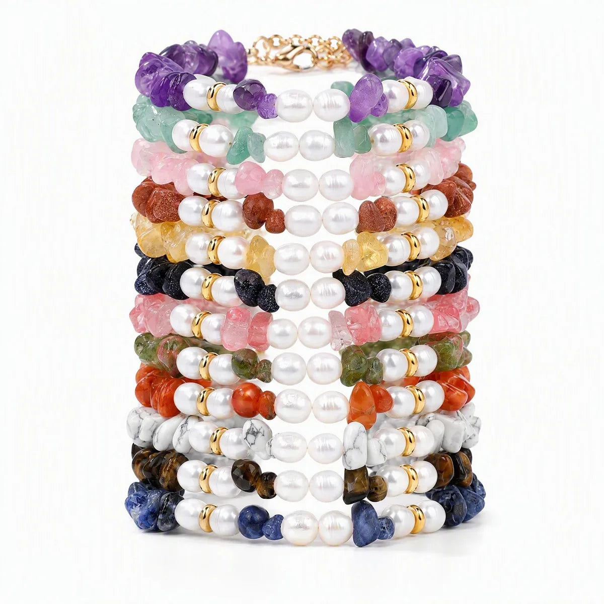 Wholesale Natural Gravel Stone Freshwater Pearl Bracelet Multi Color Crystal Beaded Bracelet Jewelry Gift for Women #SB3136