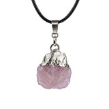 Healing Chakra Crystal Necklace for Women Men  Silver Cap  Irregular Rough Tumbled Stone Pendant Jewelry