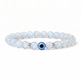 8mm Natural Round Gemstone Evil Eye Stretch Bracelet, Elastic Cord Protection Crystal Beaded Wristband Unisex Multi‑Stone Choice Spiritual Gift #SB3143