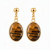 Gemstone Faceted Oval Gold Bezel Stud Dangle Stainless Steel Earrings Gold Plated Crystal Drop Earrings Jewelry Gift