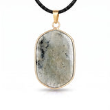 Natural Stone Necklace Pendants Gold Plated Faceted Rectangle Crystal Charms with Black Cord for Women Men Jewelry Making #SN2059