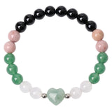 Hand Carved Heart 8mm Round Beads Black Onyx Stretch Bracelet  For Female Daily Wear #SB3138