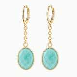Stainless Steel Leverback Dangle Earrings Gold Plated Oval Faceted Natural Gemstone Drop Earrings Women Crystal Jewelry