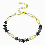 Natural Stone Star Bead Bracelet Stainless Steel Paperclip Link Chain Adjustable Layering Wrist Bracelets for Female #SB3162