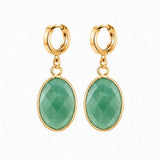 Gemstone Faceted Oval Gold Bezel Huggie Drop Earrings Gold Plated Stainless Steel Crystal Dangle Earrings Jewelry