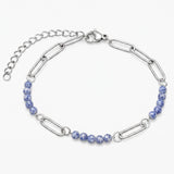 Stainless Steel Paperclip Chain Bracelet 4mm Natural Gemstone Bead Adjustable Dainty Layering Bracelet for Women #SB3161