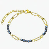 Gold Stainless Steel Paperclip Chain Bracelet Tiny Gemstone Bead Adjustable Dainty Layering Bracelets for Women #SB3161G