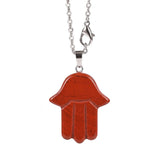 Hamsa Hand Natural Crystal Pendant Necklace Silver O Chain Evil Eye Lucky Healing Spiritual Jewelry For Women Daily Wear