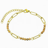 Gold Stainless Steel Paperclip Chain Bracelet Tiny Gemstone Bead Adjustable Dainty Layering Bracelets for Women #SB3161G