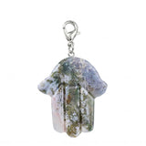 Natural Crystal Hamsa Hand Charm Tag Gemstone Bag Pendant with Lobster Clasp for Protection