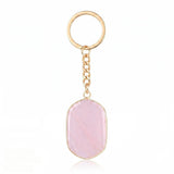 Natural Stone Keychains Gold Plated Faceted Rectangle Crystal Charms Ring for Car Keys Handbag Pendant Jewelry Making #KC2059