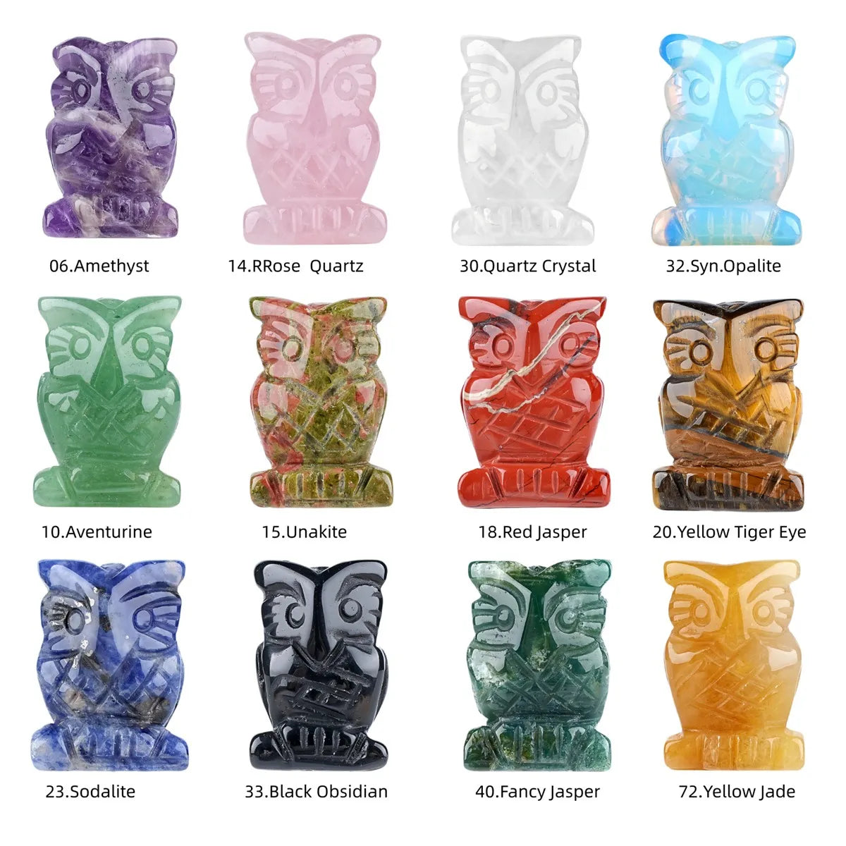 25mm Gemstone Owl Carving | Hand-Polished Crystal Animal Sculpture Home Decor Gift