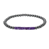 Dainty 4mm Hematite Bead Bracelet Mixed Natural Stone Tube Disc Bead Elastic Stackable Bracelet for Ladies #SB3156