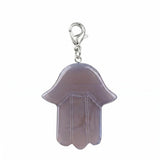 Natural Crystal Hamsa Hand Charm Tag Gemstone Bag Pendant with Lobster Clasp for Protection