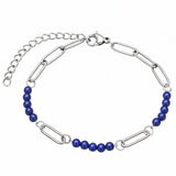 Stainless Steel Paperclip Chain Bracelet 4mm Natural Gemstone Bead Adjustable Dainty Layering Bracelet for Women #SB3161
