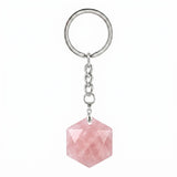 22mm Faceted Hexagon Natural Stone Keychain Healing Crystal Bag Charm Ring Jewelry Gift