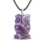25mm Healing Crystal Owl Gemstone Necklace Jewelry Fashion Reiki Stone Pendant for Women Men 45CM Black Cord SN2329