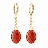 Stainless Steel Leverback Dangle Earrings Gold Plated Oval Faceted Natural Gemstone Drop Earrings Women Crystal Jewelry