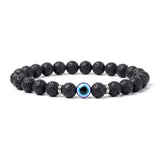 8mm Natural Round Gemstone Evil Eye Stretch Bracelet, Elastic Cord Protection Crystal Beaded Wristband Unisex Multi‑Stone Choice Spiritual Gift #SB3143