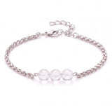 Natural Healing Crystal 3 Beads Bracelet Stainless Steel Wheat Chain Adjustable Unisex Gemstone Wrist Bracelets for Men Women #SB3155