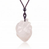 Hand Carved Human Heart Chakra Healing Crystal Stone Pendant Adjustable Cord Necklace Valentine Gift for Women #SN2043