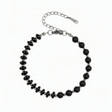 6MM Heishi Disc Spacer Round Bead Matte Onyx Gemstone Bracelet Silver Chain Adjustable #SB3145