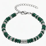 Handmade Flat Disc Stone Bracelet Silver Spacer Beads Lobster Claw Clasp Stackable Heishi Beaded Jewelry For Female Daily Wear #SB3139