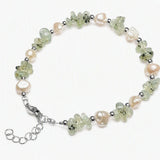 Natural Freshwater Pearl & Stone Bracelet Irregular Gemstone Chip Bead Silver Plated Adjustable Chain Bracelet for Women Gift